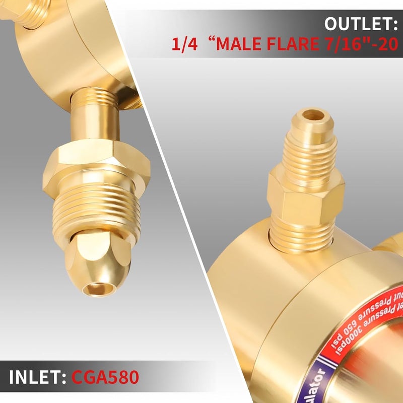 BOWELD BO WELD Nitrogen Regulator with 0-800 PSI, CGA580 Inlet Connection and 1/4'' Male Flare Outlet Connection Gauges - Image 5